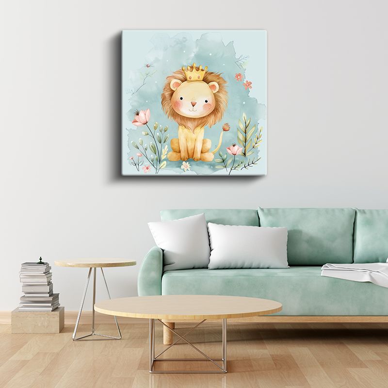 Orman Kralı - Taçlı Sevimli Aslan Kanvas Tablo