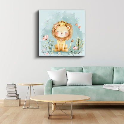 Orman Kralı - Taçlı Sevimli Aslan Kanvas Tablo
