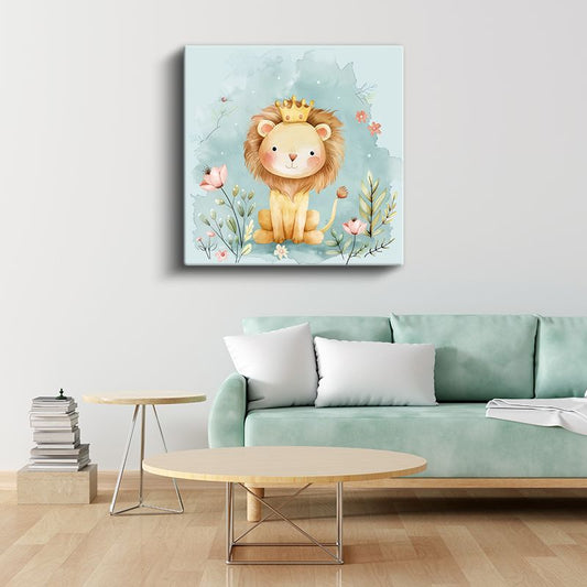 Orman Kralı - Taçlı Sevimli Aslan Kanvas Tablo