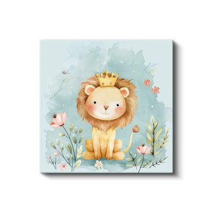 Orman Kralı - Taçlı Sevimli Aslan Kanvas Tablo