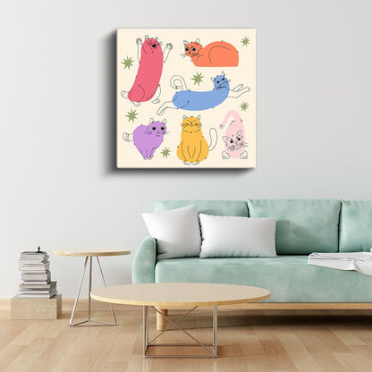 Renkli Kediler - Neşeli Dostlar Kanvas Tablo
