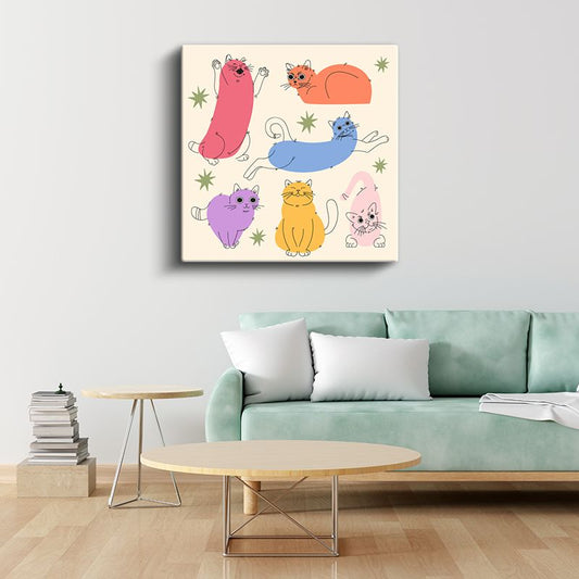 Renkli Kediler - Neşeli Dostlar Kanvas Tablo