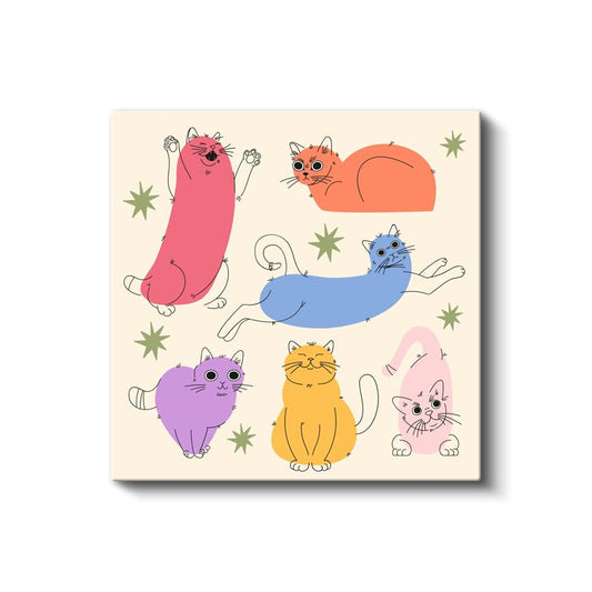 Renkli Kediler - Neşeli Dostlar Kanvas Tablo