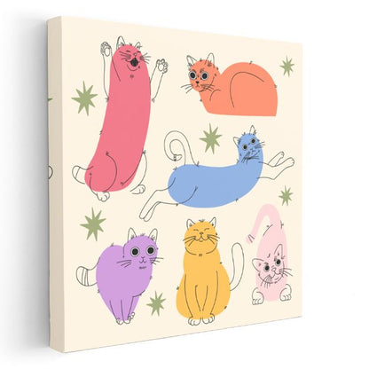 Renkli Kediler - Neşeli Dostlar Kanvas Tablo