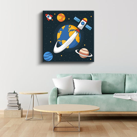 Uzay Macerası - Gezegenler ve Roketler Kanvas Tablo