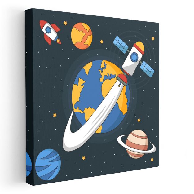 Uzay Macerası - Gezegenler ve Roketler Kanvas Tablo