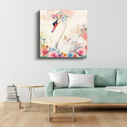 Çiçekli Kuğu - Romantik Masal Kahramanı Kanvas Tablo