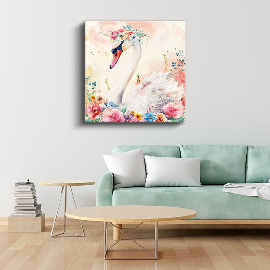 Çiçekli Kuğu - Romantik Masal Kahramanı Kanvas Tablo