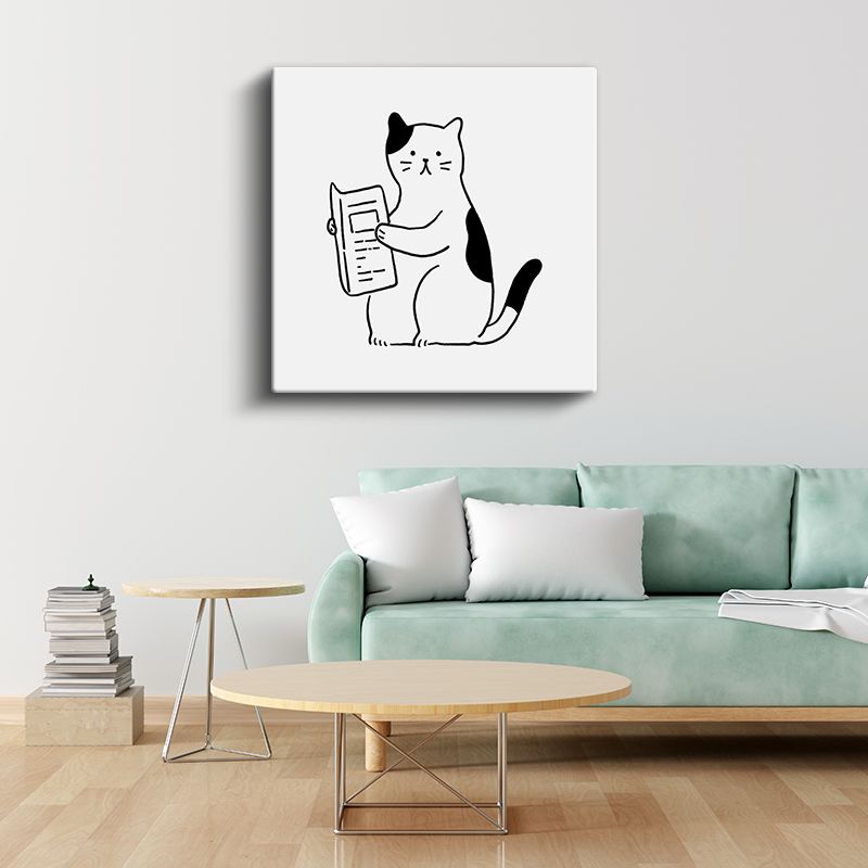 Kitap Okuyan Kedi - Meraklı Öğrenci Kanvas Tablo