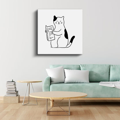 Kitap Okuyan Kedi - Meraklı Öğrenci Kanvas Tablo