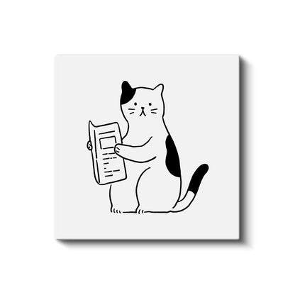 Kitap Okuyan Kedi - Meraklı Öğrenci Kanvas Tablo