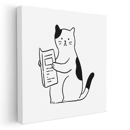 Kitap Okuyan Kedi - Meraklı Öğrenci Kanvas Tablo