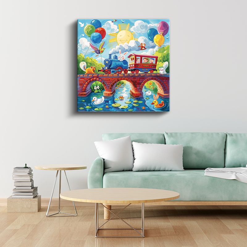 Neşeli Tren Yolculuğu - Hayvan Dostlar Kanvas Tablo