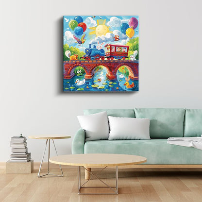 Neşeli Tren Yolculuğu - Hayvan Dostlar Kanvas Tablo