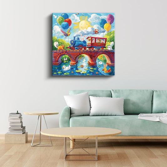 Neşeli Tren Yolculuğu - Hayvan Dostlar Kanvas Tablo