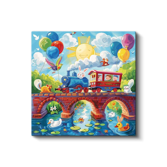 Neşeli Tren Yolculuğu - Hayvan Dostlar Kanvas Tablo