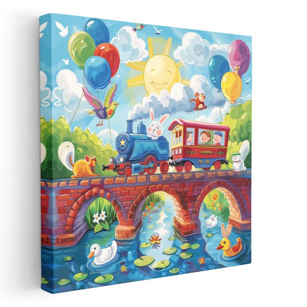 Neşeli Tren Yolculuğu - Hayvan Dostlar Kanvas Tablo