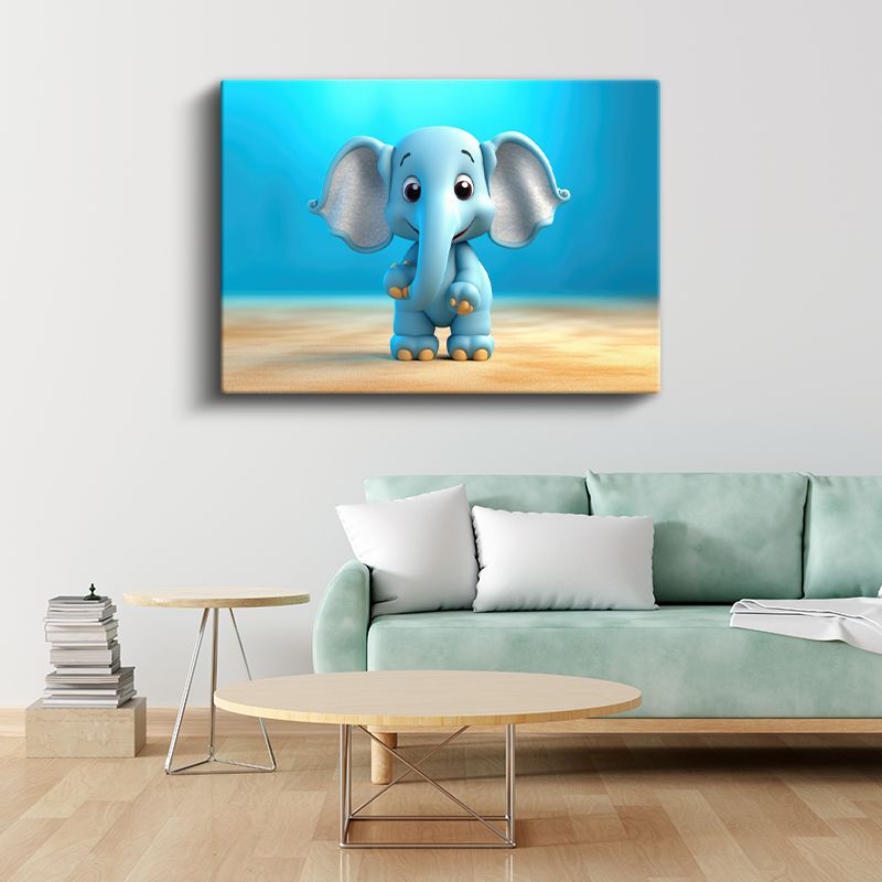 Mavi Fil Yavrusu - Sevimli Arkadaş Kanvas Tablo