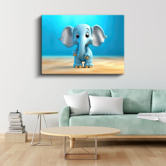 Mavi Fil Yavrusu - Sevimli Arkadaş Kanvas Tablo