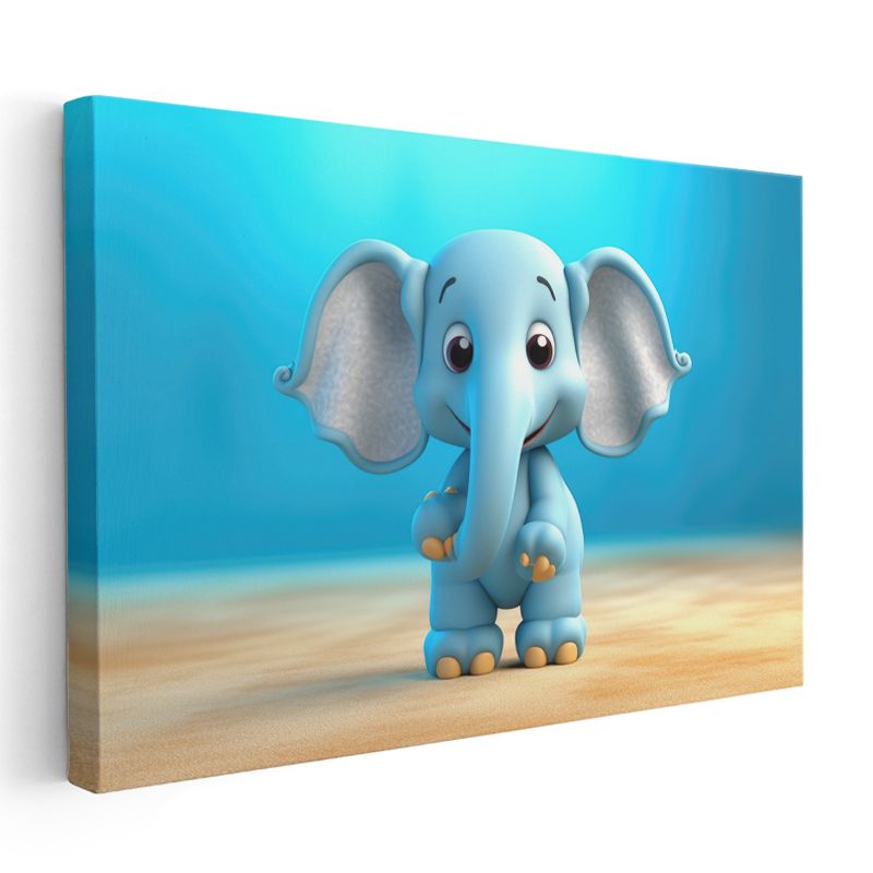 Mavi Fil Yavrusu - Sevimli Arkadaş Kanvas Tablo
