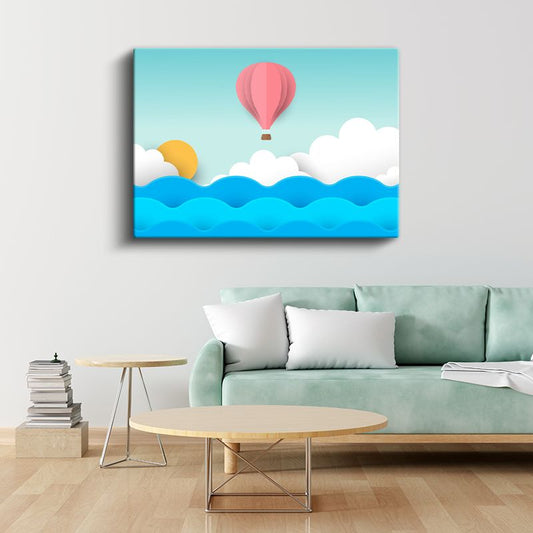 Pembe Sıcak Hava Balonu - Gökyüzü Macerası Kanvas Tablo