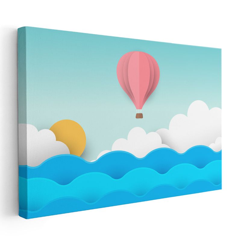 Pembe Sıcak Hava Balonu - Gökyüzü Macerası Kanvas Tablo