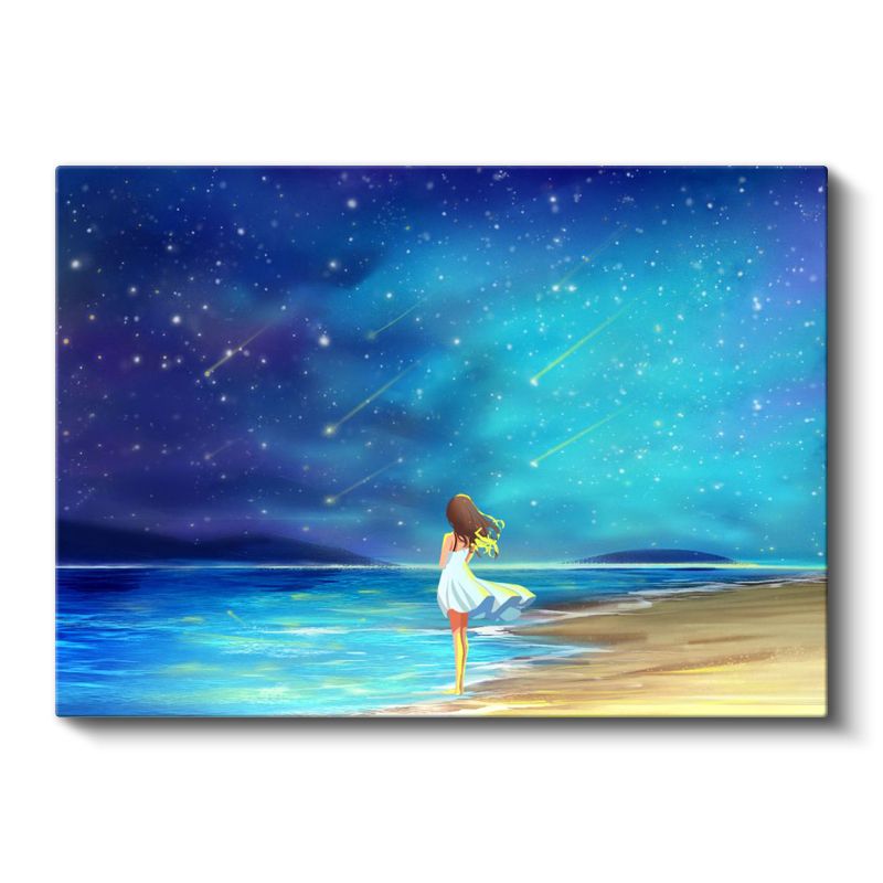 Yıldız Kayması - Sahilde Hayal Kuran Kız Kanvas Tablo
