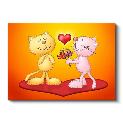 Sevimli Kediler - Aşk Temalı Dekoratif Kanvas Tablo