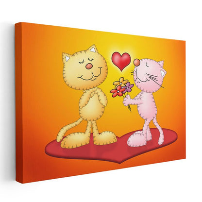 Sevimli Kediler - Aşk Temalı Dekoratif Kanvas Tablo