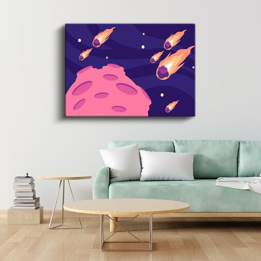 Uzay Macerası - Meteor ve Gezegen Temalı Kanvas Tablo
