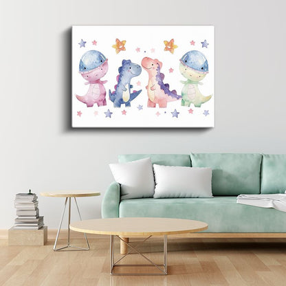 Sevimli Dinozorlar - Renkli Dekoratif Kanvas Tablo