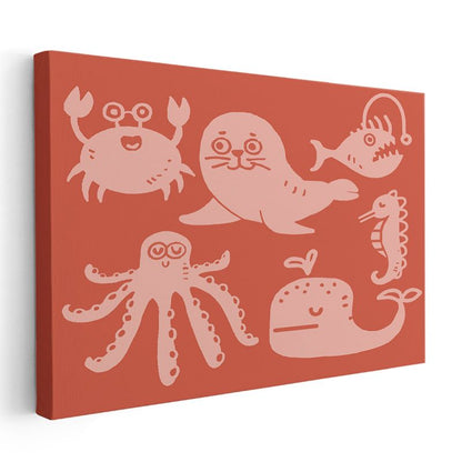 Deniz Canlıları - Eğlenceli Deniz Yaratıkları Kanvas Tablo