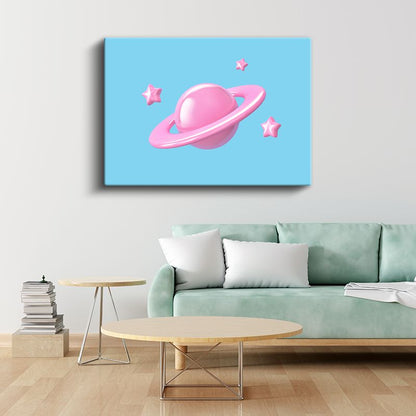 Pembe Gezegen - Uzay Temalı Dekoratif Kanvas Tablo