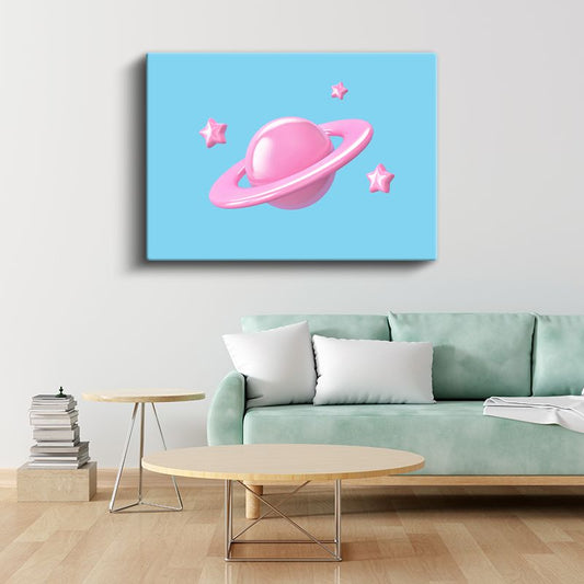 Pembe Gezegen - Uzay Temalı Dekoratif Kanvas Tablo