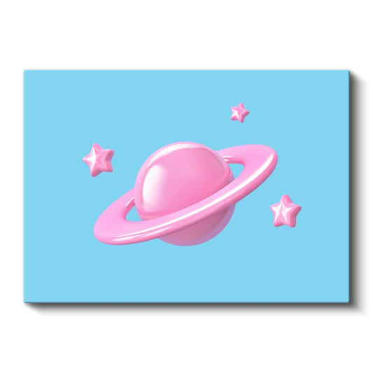 Pembe Gezegen - Uzay Temalı Dekoratif Kanvas Tablo