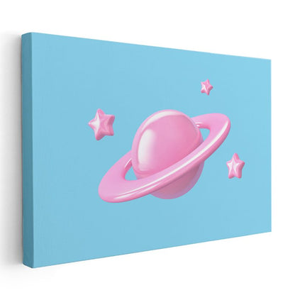 Pembe Gezegen - Uzay Temalı Dekoratif Kanvas Tablo