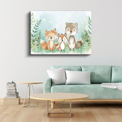 Orman Arkadaşları - Sevimli Hayvanlar Kanvas Tablo