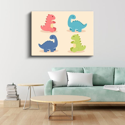 Renkli Dinozorlar - Eğlenceli Dekoratif Kanvas Tablo