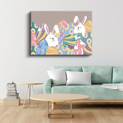 Paskalya Eğlencesi - Tavşanlar ve Yumurtalar Kanvas Tablo