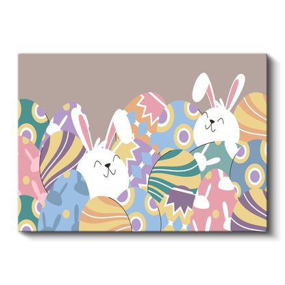 Paskalya Eğlencesi - Tavşanlar ve Yumurtalar Kanvas Tablo