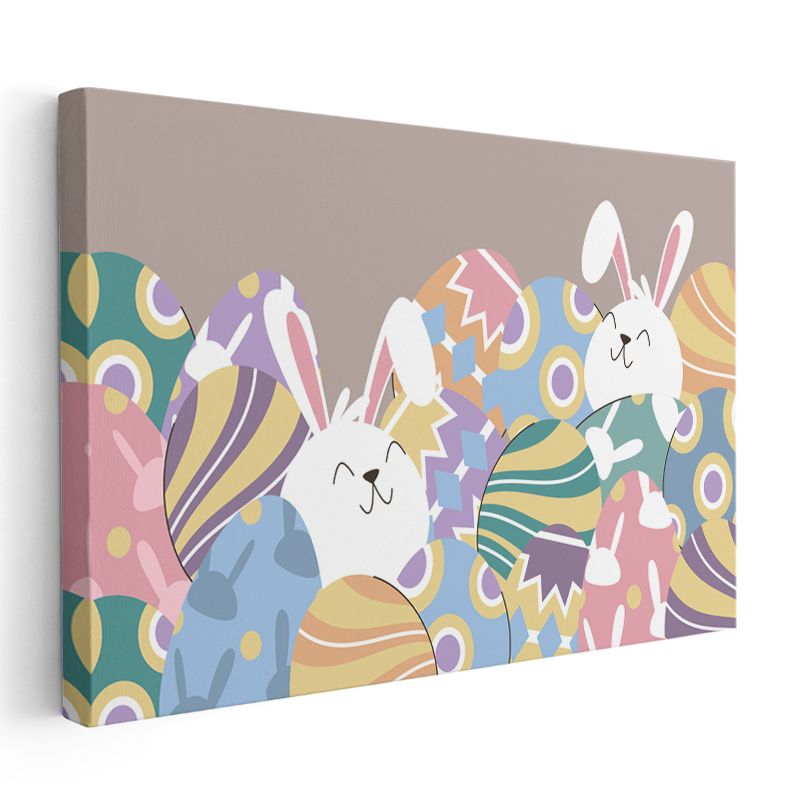 Paskalya Eğlencesi - Tavşanlar ve Yumurtalar Kanvas Tablo