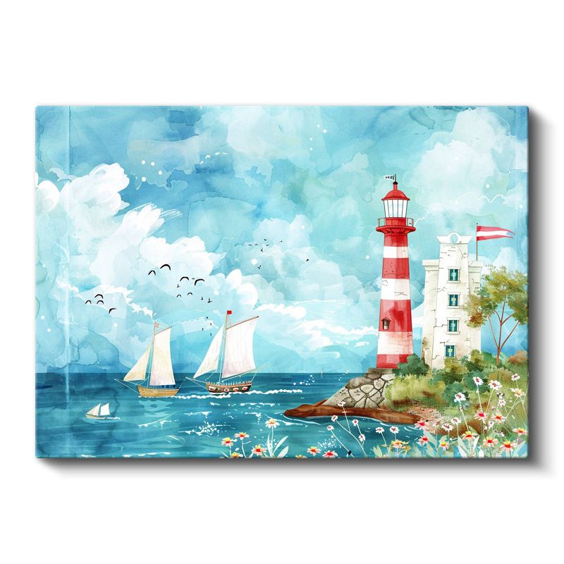 Deniz Feneri - Yelkenliler Temalı Dekoratif Kanvas Tablo