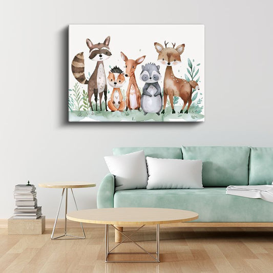 Orman Sakinleri - Sevimli Hayvanlar Kanvas Tablo