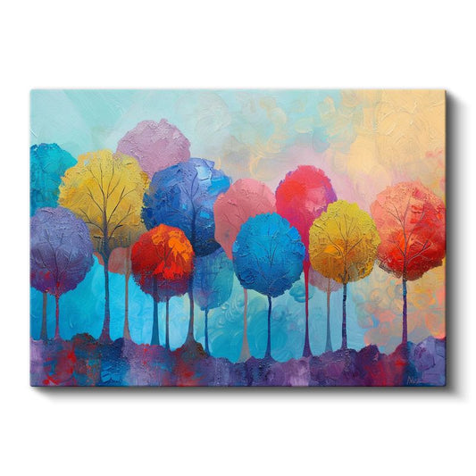 Renkli Ağaçlar - Soyut Dekoratif Kanvas Tablo