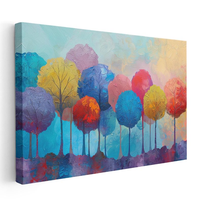 Renkli Ağaçlar - Soyut Dekoratif Kanvas Tablo