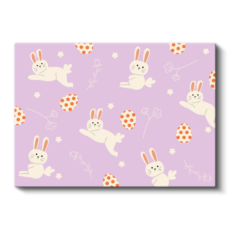 Sevimli Tavşanlar - Mor Zeminde Çiçekli Desen Kanvas Tablo