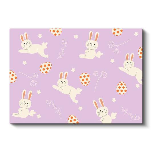 Sevimli Tavşanlar - Mor Zeminde Çiçekli Desen Kanvas Tablo