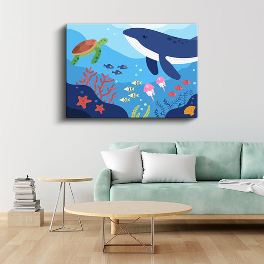 Okyanus Dostları - Balina ve Kaplumbağa Kanvas Tablo
