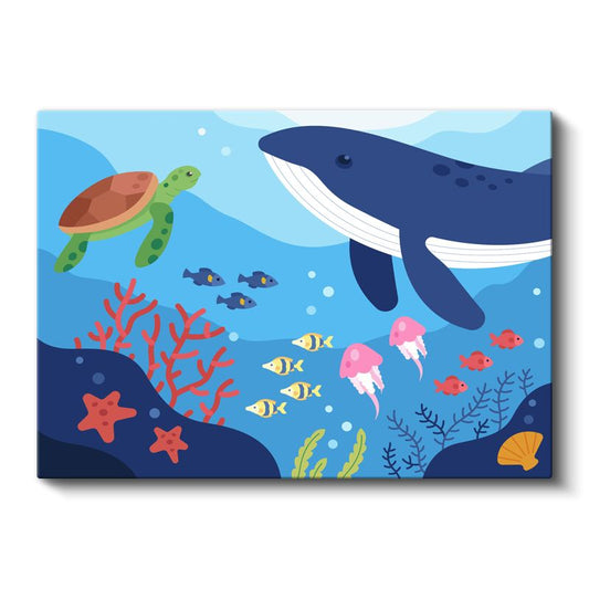 Okyanus Dostları - Balina ve Kaplumbağa Kanvas Tablo
