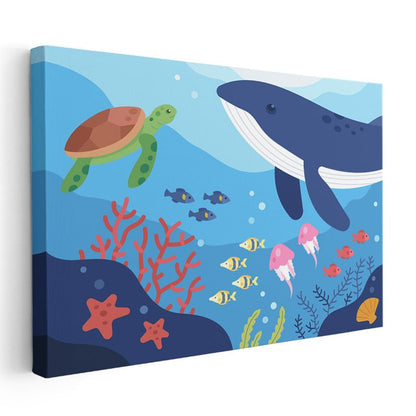 Okyanus Dostları - Balina ve Kaplumbağa Kanvas Tablo